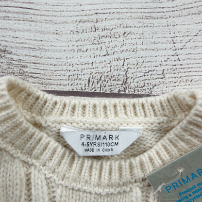 Primark Girls Cream Cable Knit Sweater Dress Floral Embroidered NWT 4-5