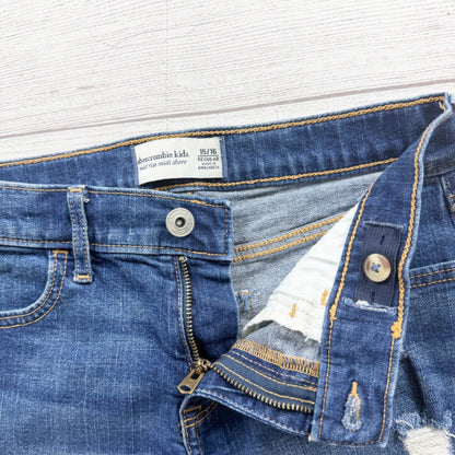 Abercrombie Kids Distressed Denim Mid Rise Midi Short Regular Blue Raw Hem 15-16