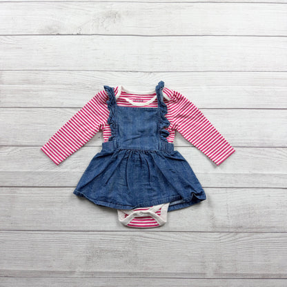 Baby Cat & Jack 2-Piece Outfit Striped Bodysuit Ruffle Jumper Dress 6-9 Months