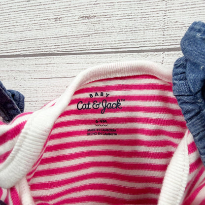 Baby Cat & Jack 2-Piece Outfit Striped Bodysuit Ruffle Jumper Dress 6-9 Months