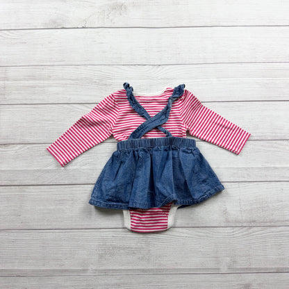 Baby Cat & Jack 2-Piece Outfit Striped Bodysuit Ruffle Jumper Dress 6-9 Months