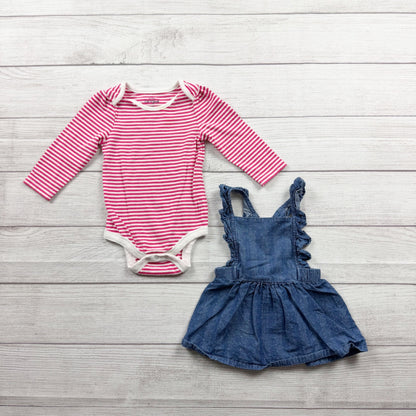 Baby Cat & Jack 2-Piece Outfit Striped Bodysuit Ruffle Jumper Dress 6-9 Months