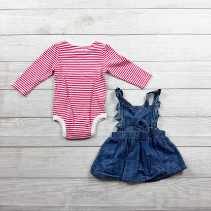 Baby Cat & Jack 2-Piece Outfit Striped Bodysuit Ruffle Jumper Dress 6-9 Months