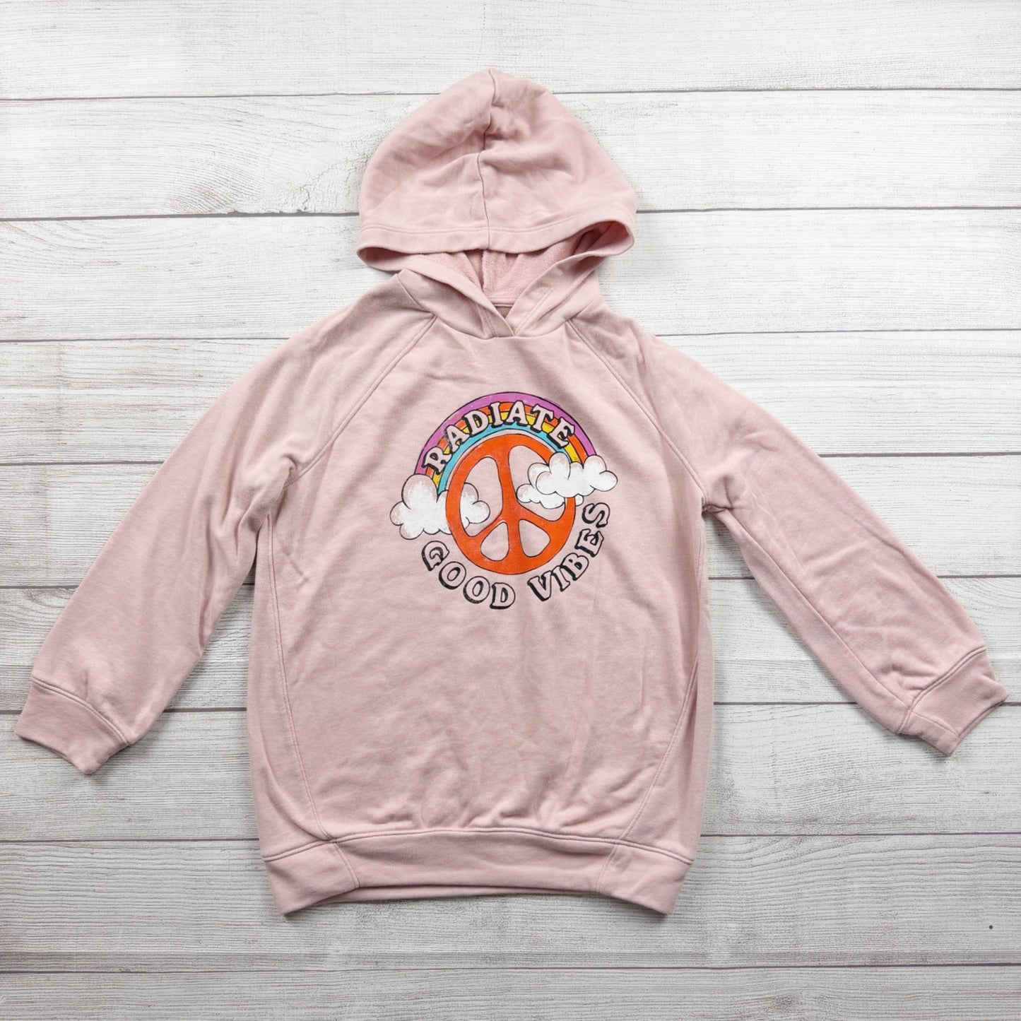 Old Navy Girls Pink Hoodie Sweatshirt “Radiate Good Vibes” Graphic M (8)