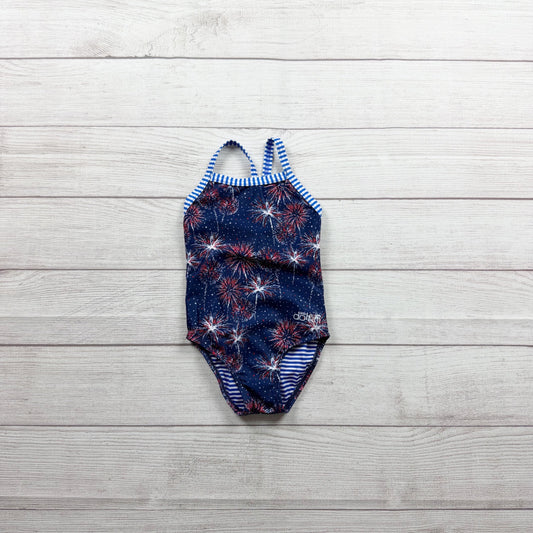 Dolfin Fireworks Print Girls Swimsuit One Piece Navy Red White 3T