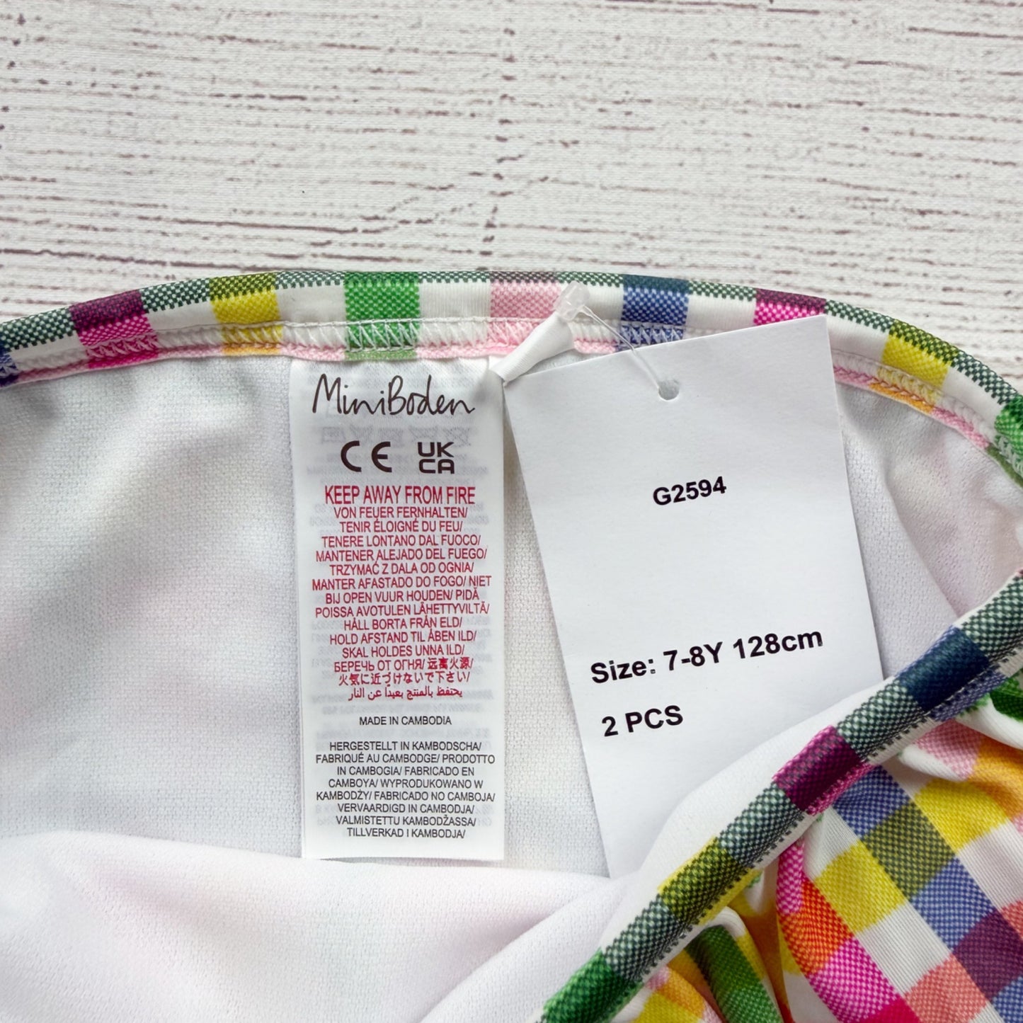 Mini Boden Girls Multicolor Plaid Two Piece Swimsuit 128cm NWT 7-8