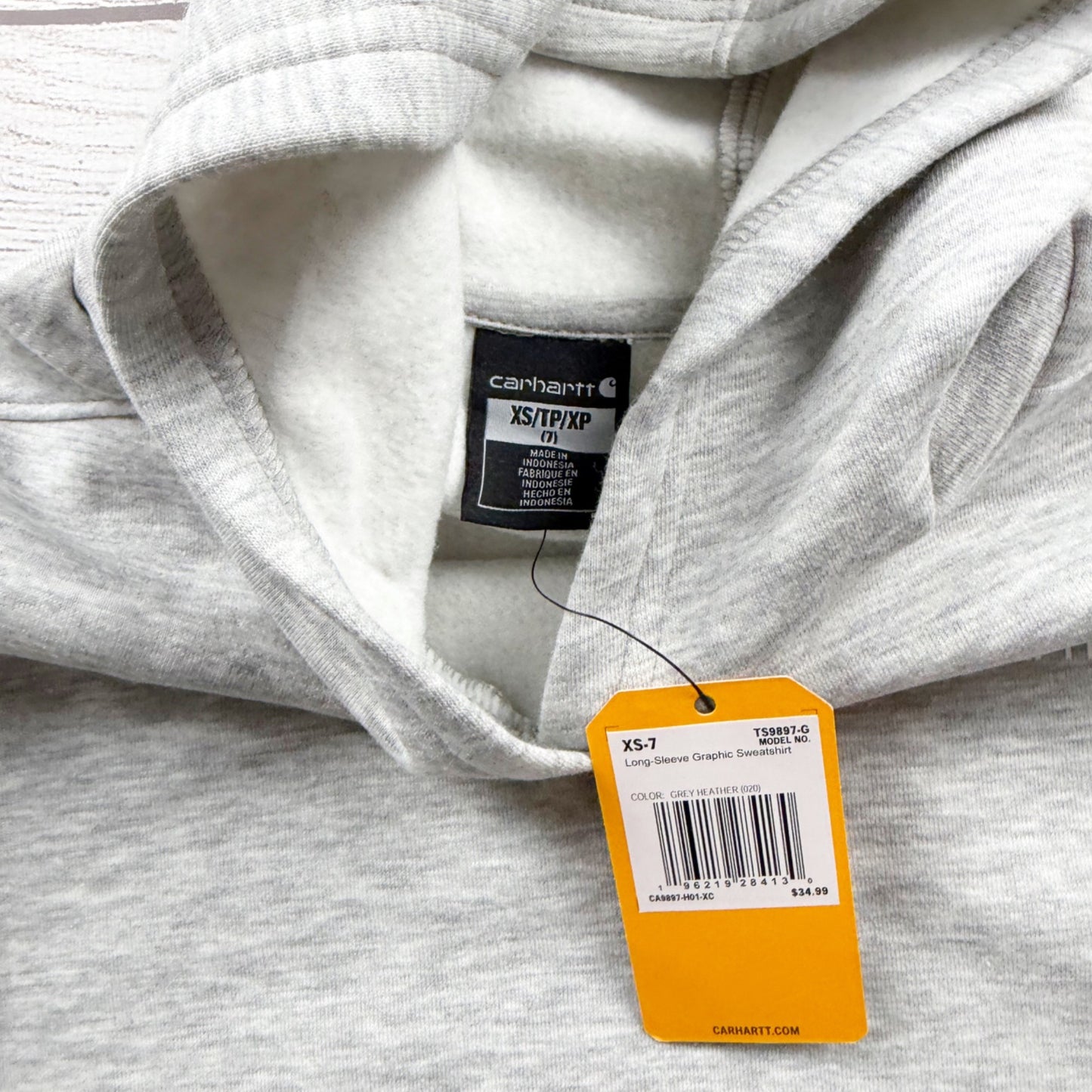Carhartt Kids Hoodie Gray Fleece Pullover Sweatshirt with Logo NWT XS 7