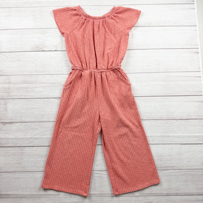 Cat & Jack Girls Ribbed Coral Jumpsuit Flutter Sleeves S 6-7