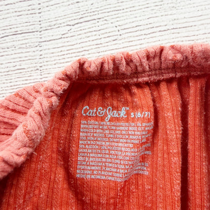 Cat & Jack Girls Ribbed Coral Jumpsuit Flutter Sleeves S 6-7