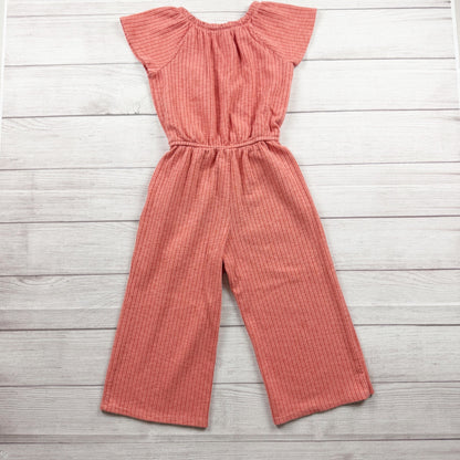 Cat & Jack Girls Ribbed Coral Jumpsuit Flutter Sleeves S 6-7