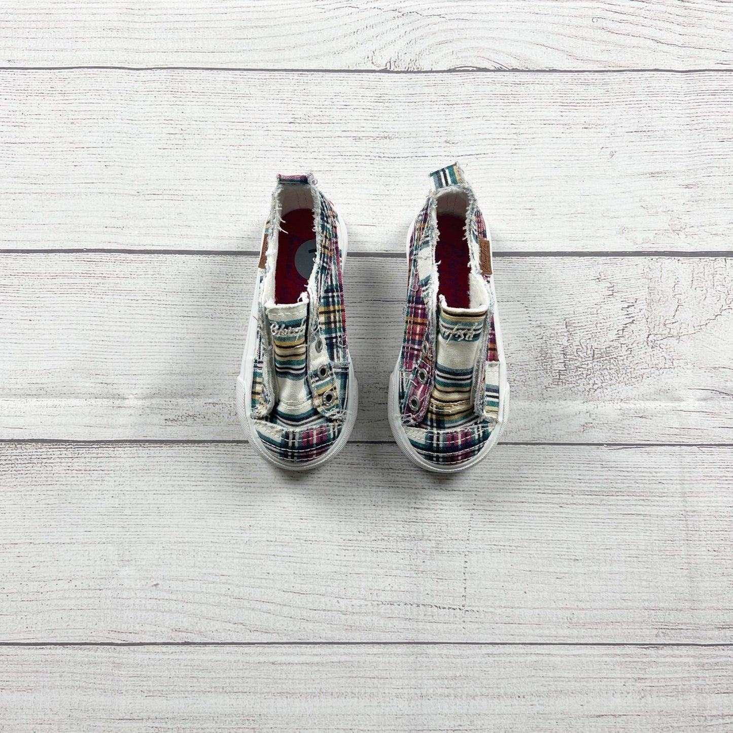 Blowfish Malibu Kids Plaid Canvas Slip On Sneakers Distressed Look 7