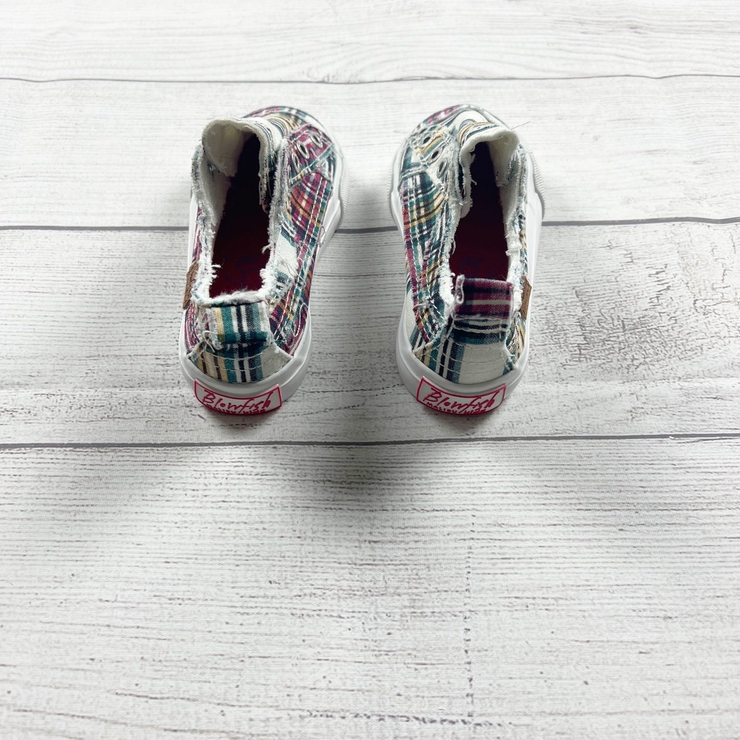 Blowfish Malibu Kids Plaid Canvas Slip On Sneakers Distressed Look 7