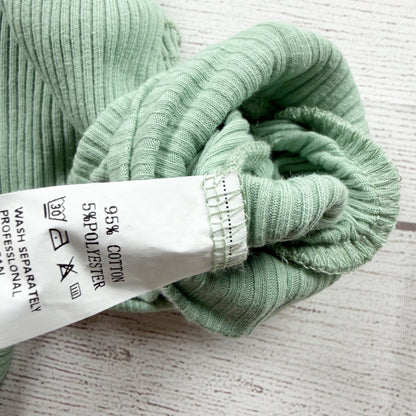 Mamas Lucky Charm Ruffled Baby Ribbed Romper Green Long Sleeve 0-3 Months