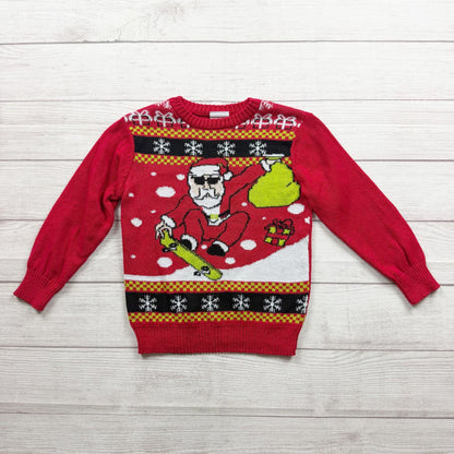 Well Worn Holiday Sweater Red Santa Skateboard Christmas Sweater XS