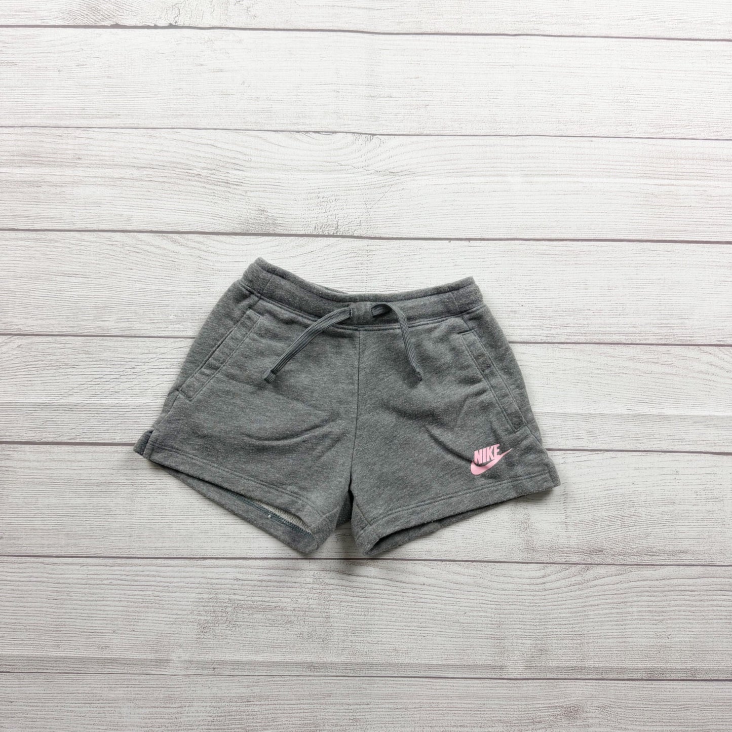 Nike Girls Gray Athletic Shorts Pink Logo Lightweight Cotton Blend Comfort 6X