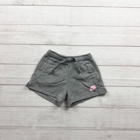 Nike Girls Gray Athletic Shorts Pink Logo Lightweight Cotton Blend Comfort 6X