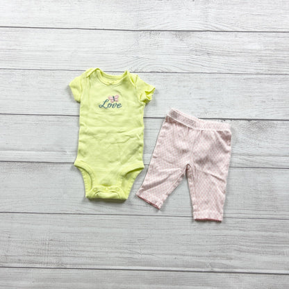 Carter's Baby Outfit Bodysuit Pants Butterfly Love Yellow Pink Set Newborn