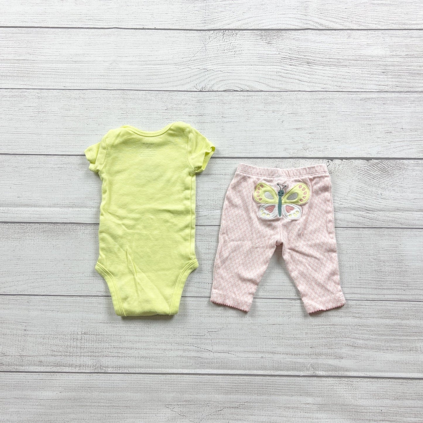 Carter's Baby Outfit Bodysuit Pants Butterfly Love Yellow Pink Set Newborn