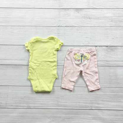 Carter's Baby Outfit Bodysuit Pants Butterfly Love Yellow Pink Set Newborn