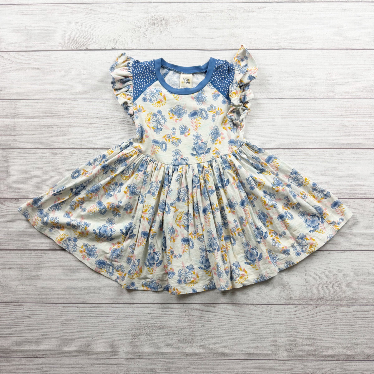 Wildflowers Floral Print Girls Dress Ruffled Sleeves Polka Dot Accents 6