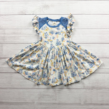 Wildflowers Floral Print Girls Dress Ruffled Sleeves Polka Dot Accents 6