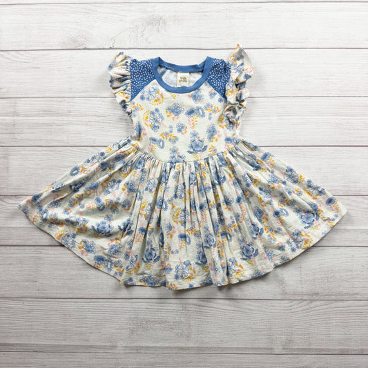 Wildflowers Floral Print Girls Dress Ruffled Sleeves Polka Dot Accents 6