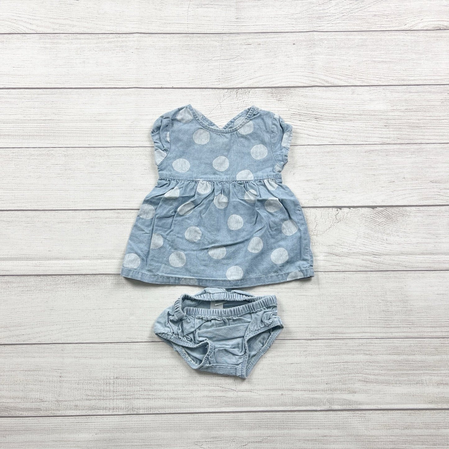 Carter’s Baby Girl Outfit Set Chambray Polka Dot Dress 2-Piece 9-12 Months