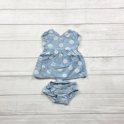 Carter’s Baby Girl Outfit Set Chambray Polka Dot Dress 2-Piece 9-12 Months