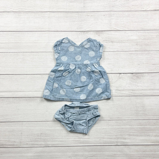 Carter’s Baby Girl Outfit Set Chambray Polka Dot Dress 2-Piece 9-12 Months