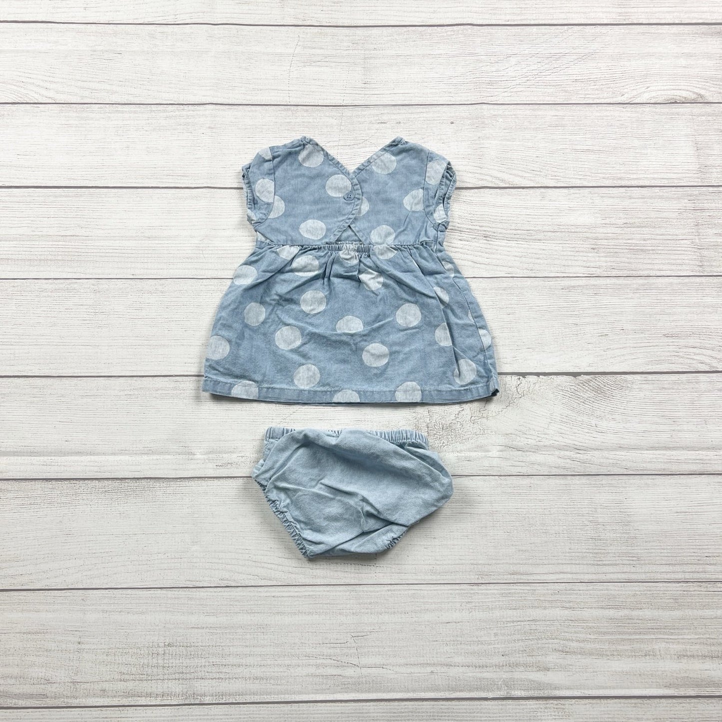 Carter’s Baby Girl Outfit Set Chambray Polka Dot Dress 2-Piece 9-12 Months
