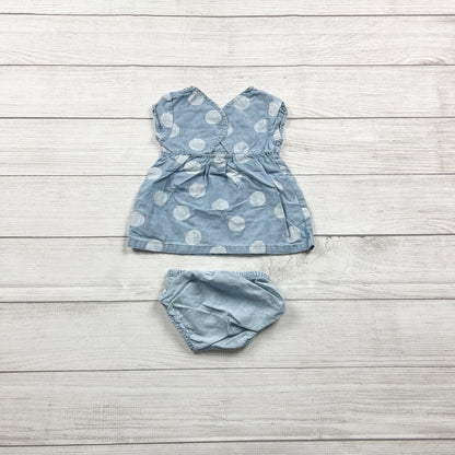 Carter’s Baby Girl Outfit Set Chambray Polka Dot Dress 2-Piece 9-12 Months