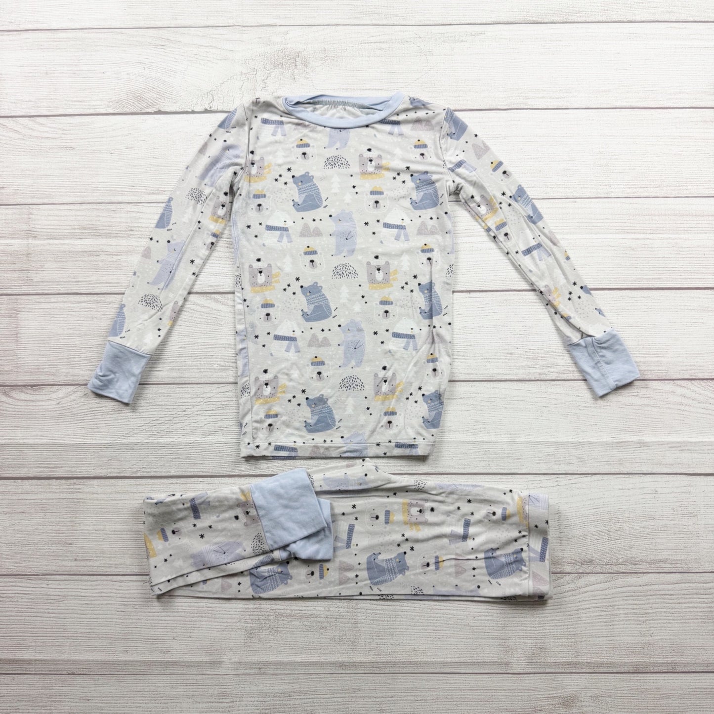 Kiki + Lulu Kids Blue Pajama Set Winter Bear Print Snug Fit Bamboo Viscose 5-6