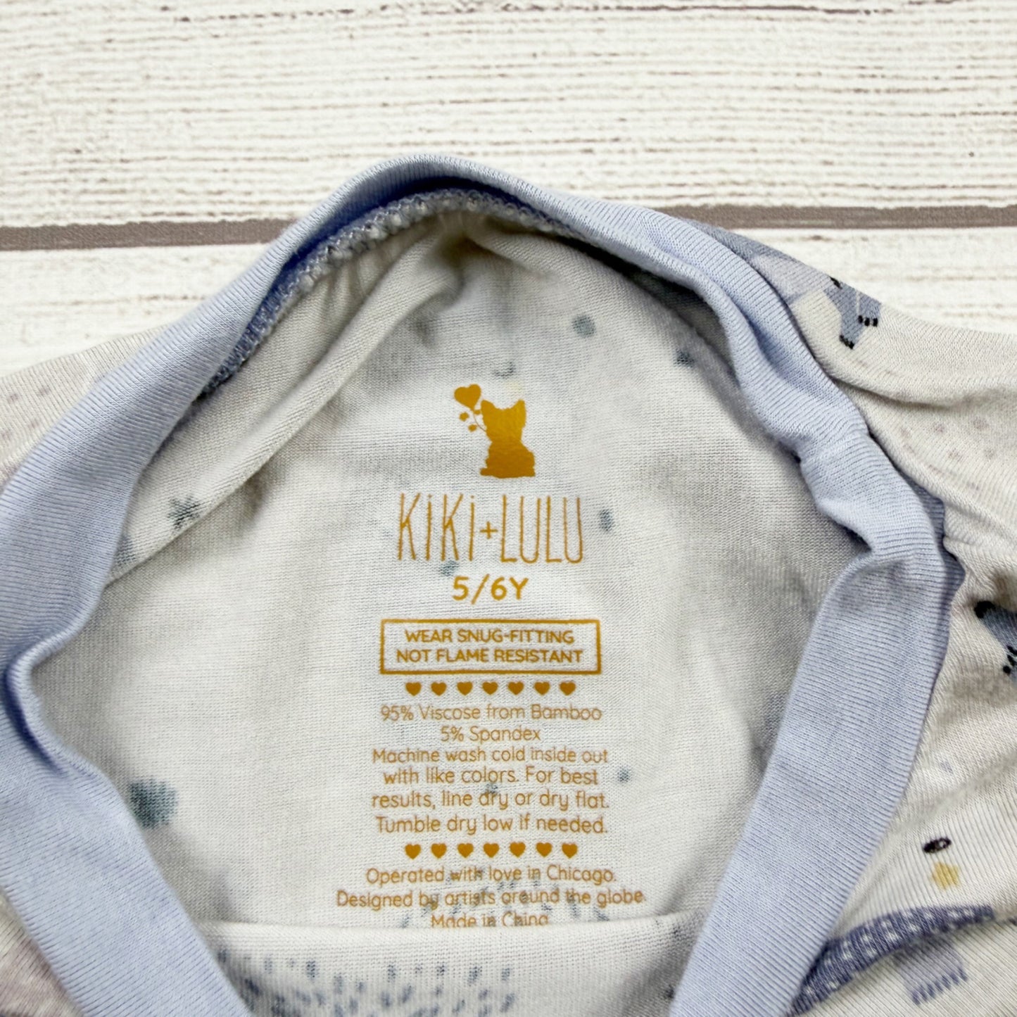 Kiki + Lulu Kids Blue Pajama Set Winter Bear Print Snug Fit Bamboo Viscose 5-6