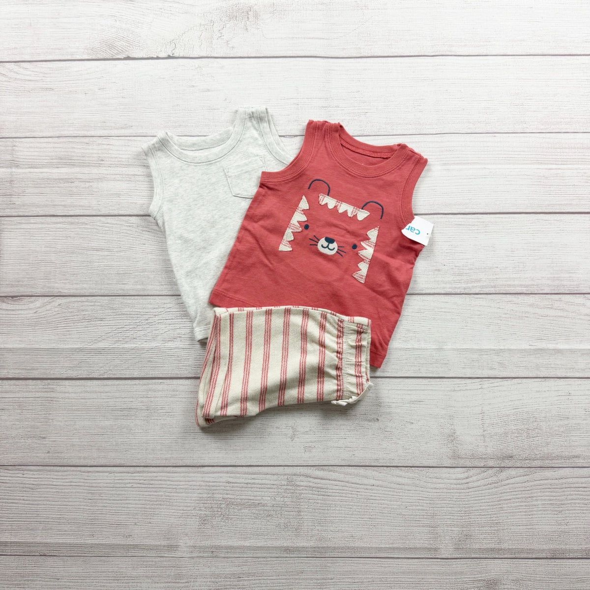 Carter's 3 Piece Sleeveless Bodysuit Tank Top Striped Shorts Set NWT 3-6 Months