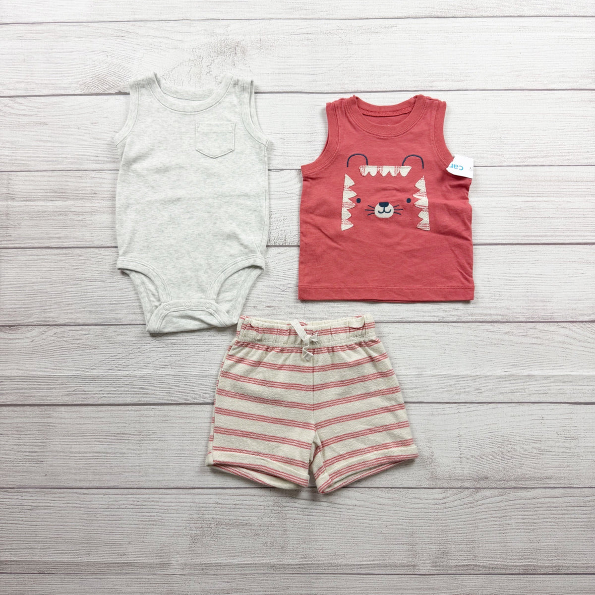 Carter's 3 Piece Sleeveless Bodysuit Tank Top Striped Shorts Set NWT 3-6 Months