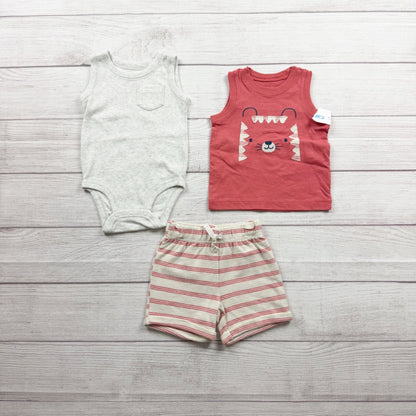 Carter's 3 Piece Sleeveless Bodysuit Tank Top Striped Shorts Set NWT 3-6 Months