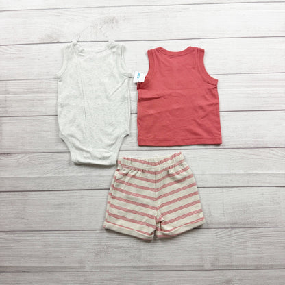 Carter's 3 Piece Sleeveless Bodysuit Tank Top Striped Shorts Set NWT 3-6 Months