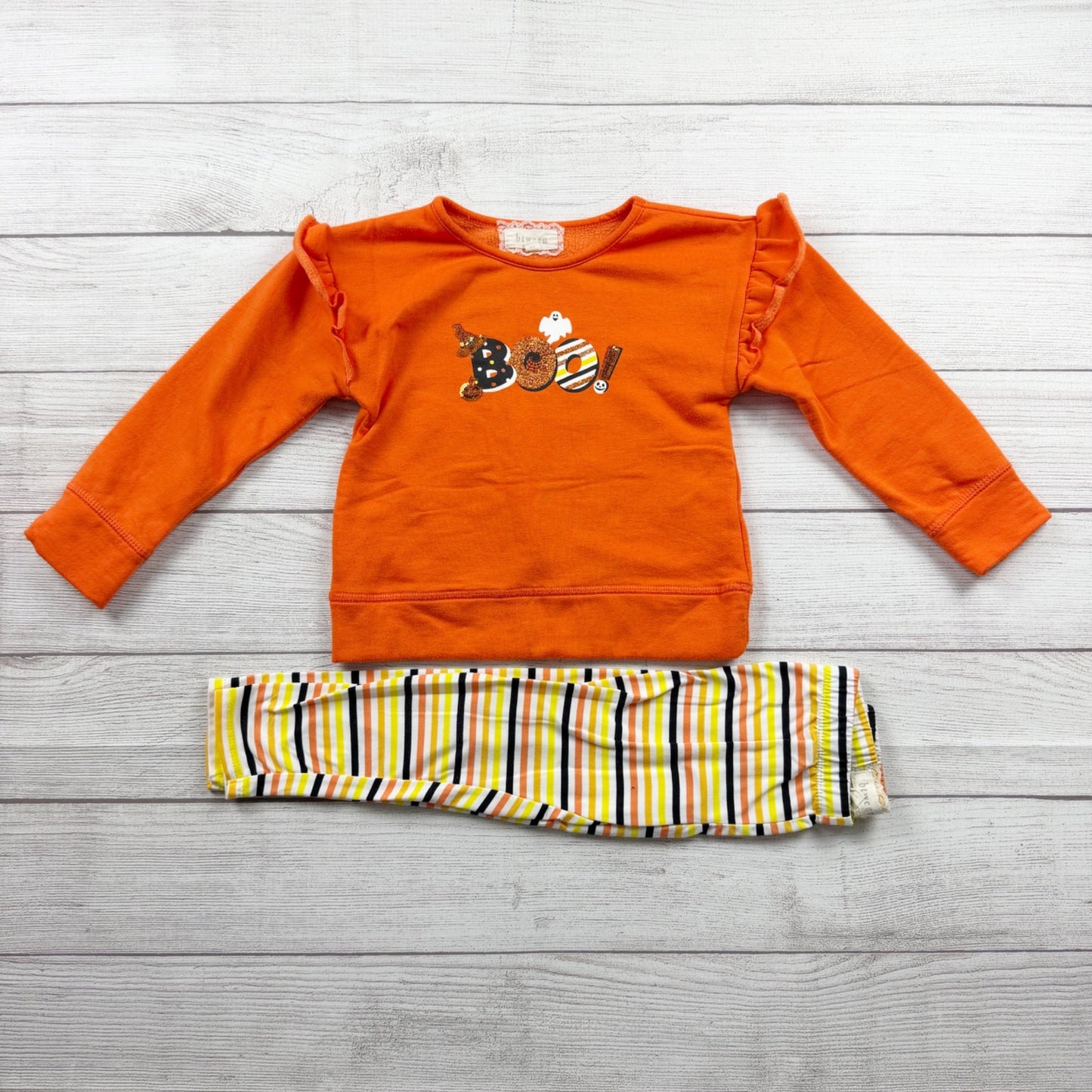 Btween Toddler Girl Halloween Outfit Set Boo Sweatshirt Striped Leggings 4T