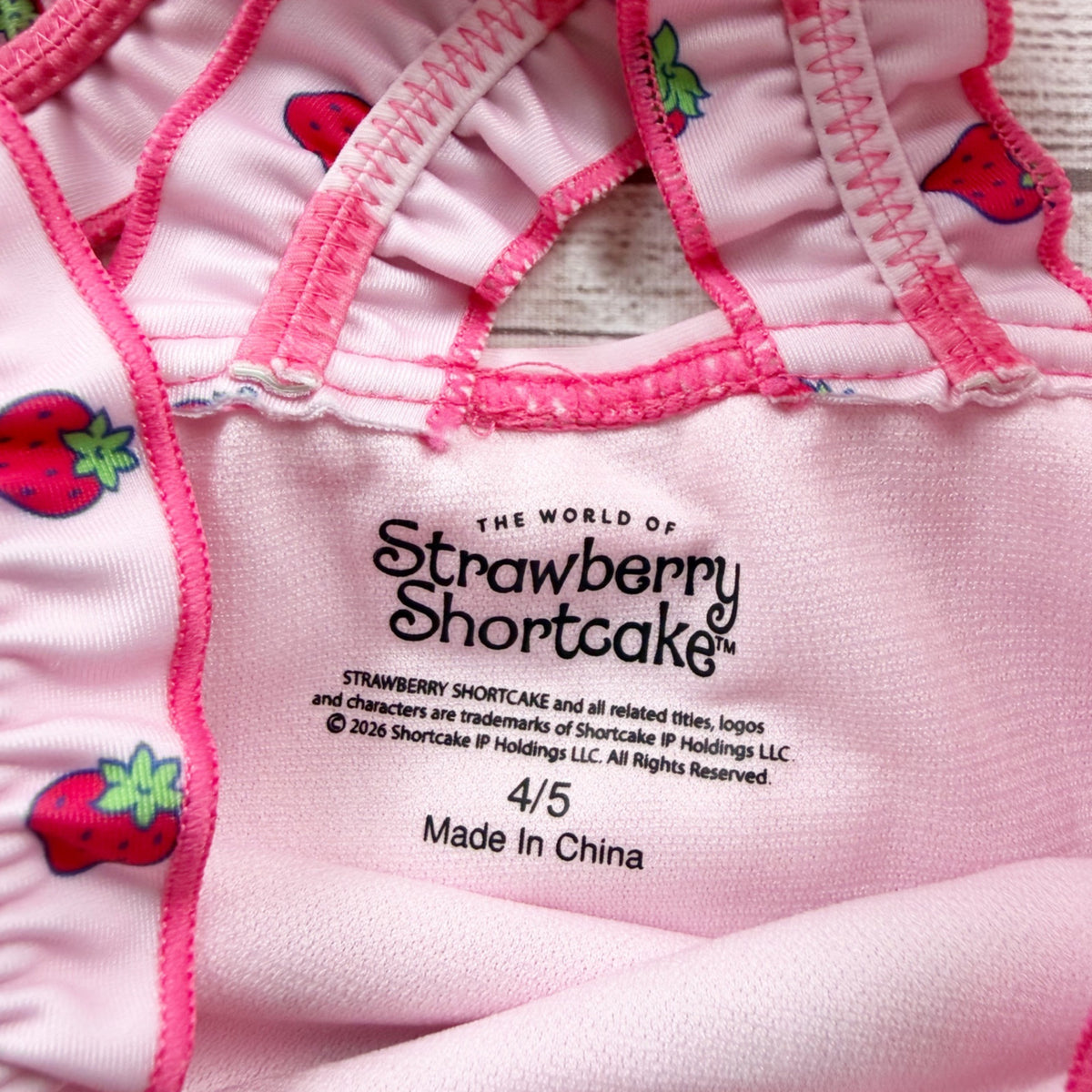 Strawberry Shortcake Girls Pink Striped Swimsuit Ruffled Straps NWT 4-5