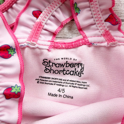Strawberry Shortcake Girls Pink Striped Swimsuit Ruffled Straps NWT 4-5