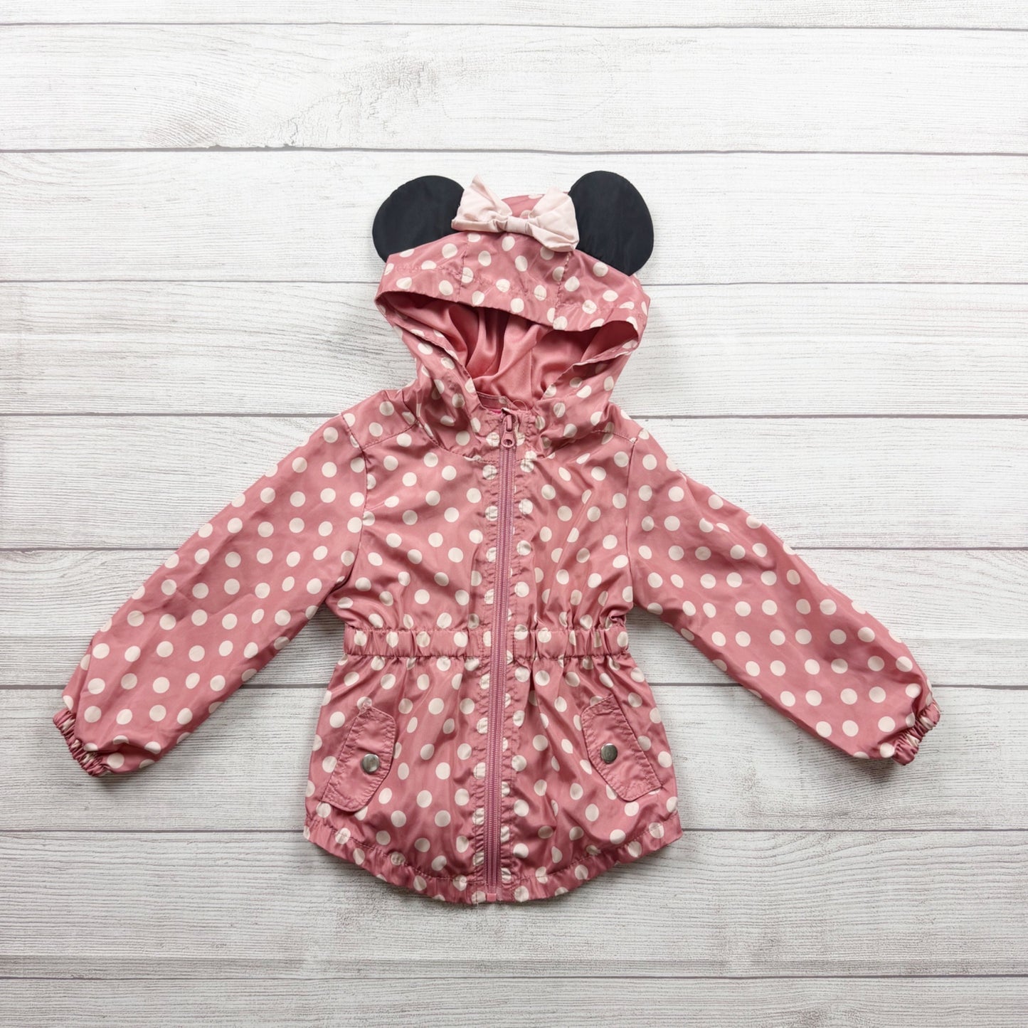 Disney Minnie Mouse Toddler Girls Pink Polka Dot Hooded Jacket Ears 4T