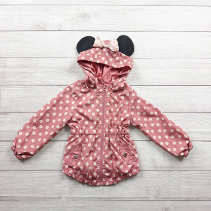 Disney Minnie Mouse Toddler Girls Pink Polka Dot Hooded Jacket Ears 4T