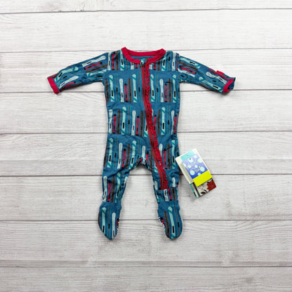 Kickee Pants Footie Pajamas Twilight Skis Ruffle Zip Sleeper Bamboo Viscose NWT 0-3
