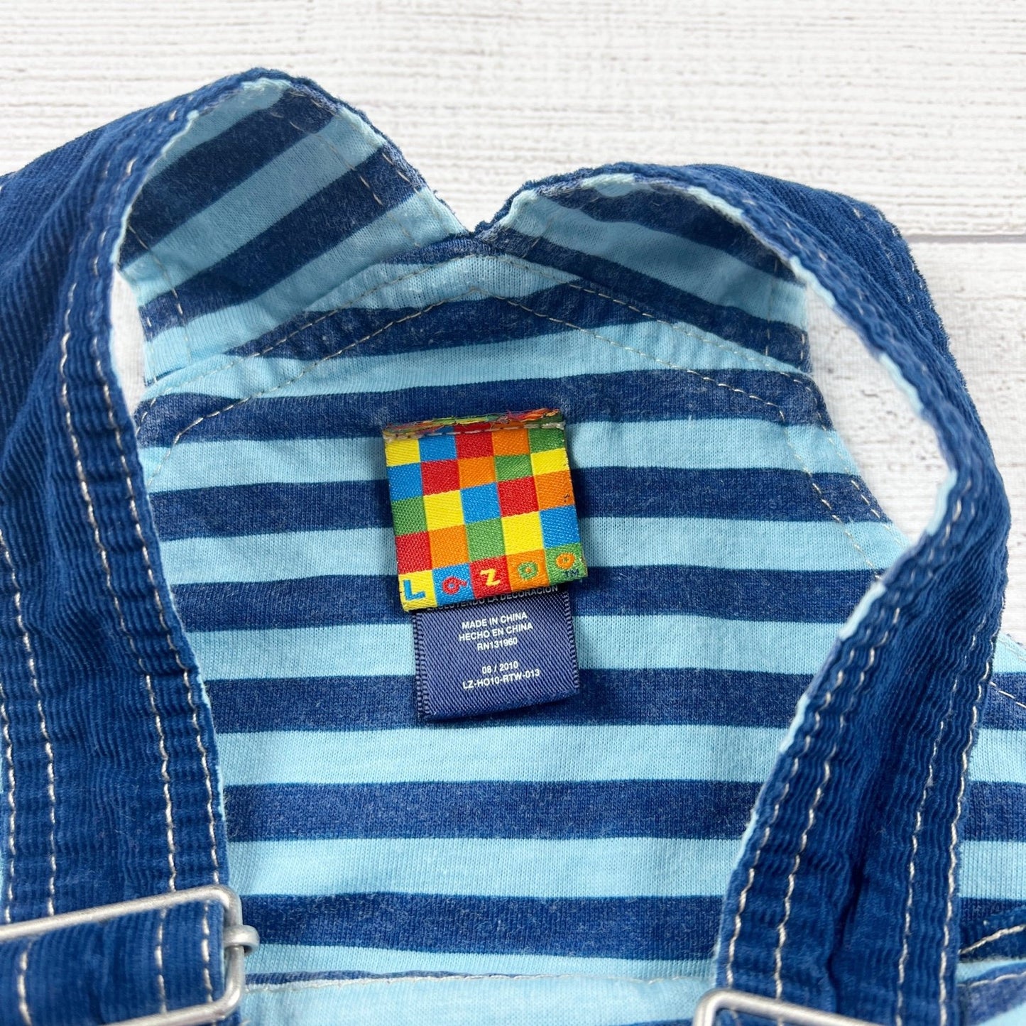 Lazoo Baby Denim Overalls Striped Lined Cargo Overalls Monkey Patch 9-12 Months