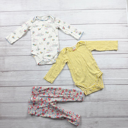 Baby Boden 3 Piece Set 2 Bodysuits Floral Leggings Baby Girls 6-12 Months