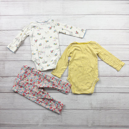 Baby Boden 3 Piece Set 2 Bodysuits Floral Leggings Baby Girls 6-12 Months
