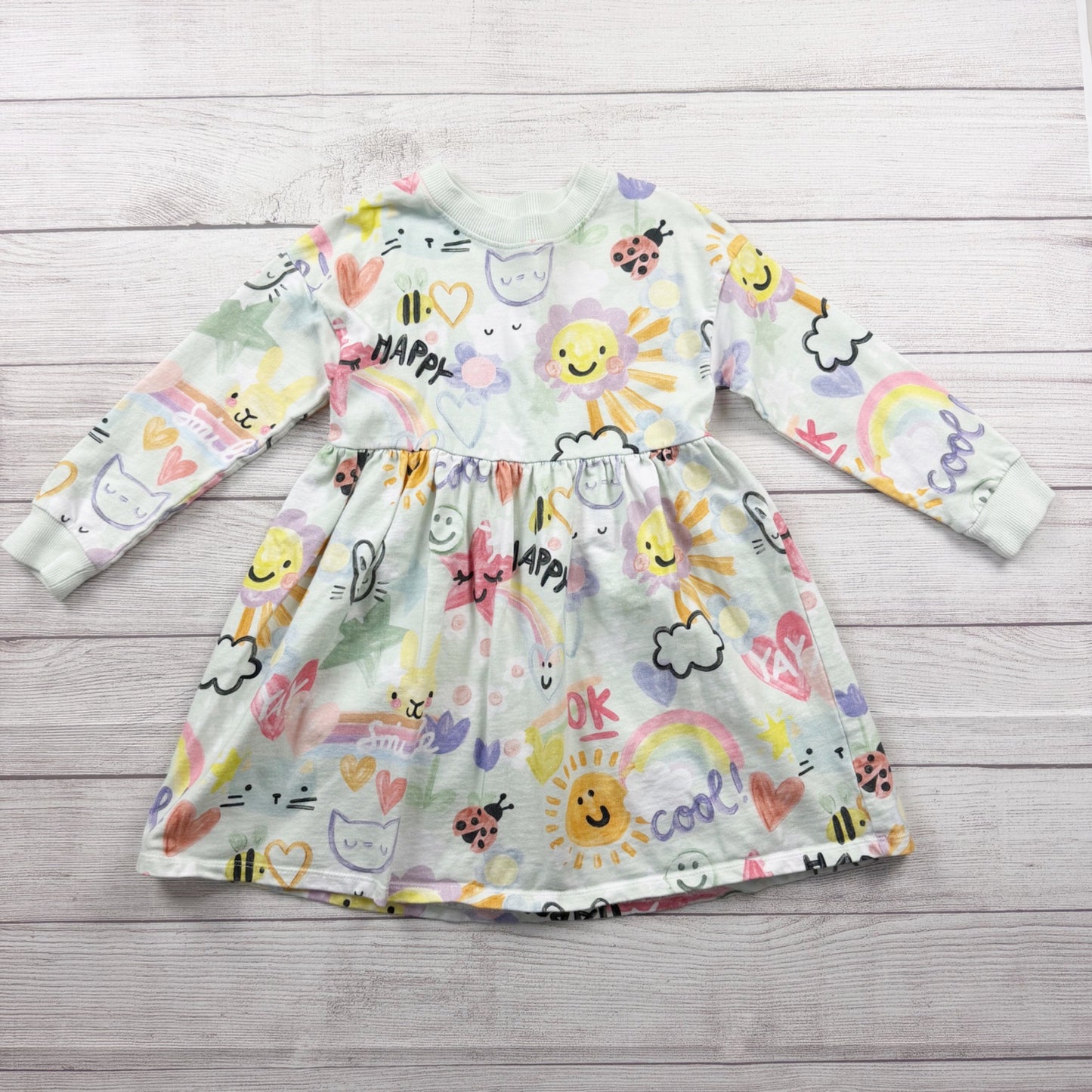 Next Girls Sweatshirt Dress Pastel Doodle Print Long Sleeve 6-7