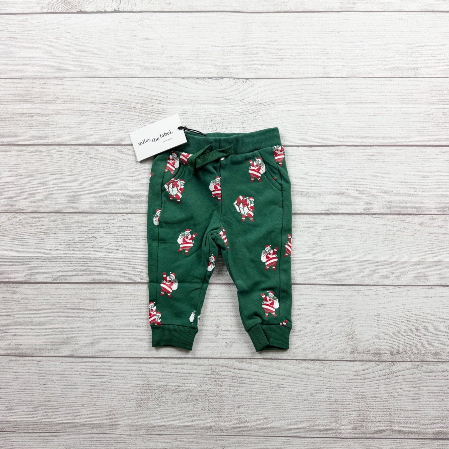 Miles The Label Infant Santa Jogger Pants Green Festive Christmas NWT 3-6 Months