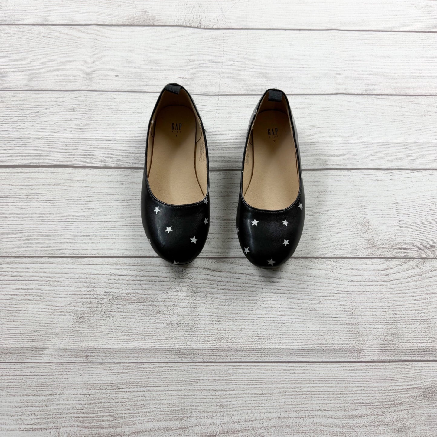 Gap Kids Girl Ballet Flats Black Silver Star Print Slip On Dress Shoes 1 Kid