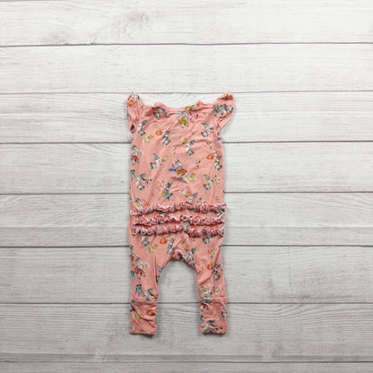 Posh Peanut Bamboo Ruffled Romper Flutter Sleeves Bunny Floral Print 0-3 Months